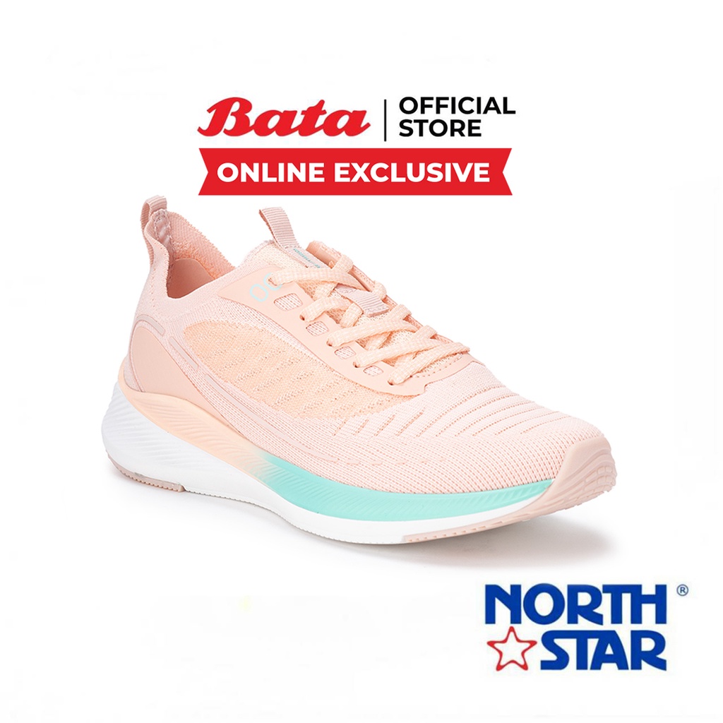 Bata บาจา (Online Exclusive) ยี่ห้อ North Star รองเท้าผ้าใบสนีคเกอร์ ใส่สบาย ระบายอากาศได้ดี ผ้าถัก Flyknit สำหรับผู้หญิง สีชมพู 5205056