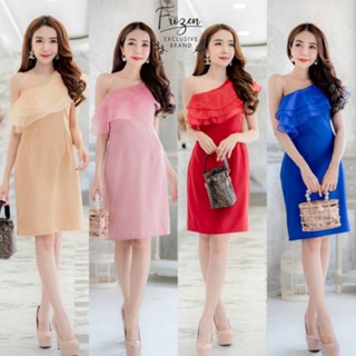 🎀(n)(e)(w)🎀ราคา3ชุด200ส่ง ราคาตัวแทนราคาส่ง10ชุด180฿ราคา 290 บาทส่งฟรีลงทะเบียนเดรสระบายเฉียงไหล่เดียว แต่งระบายผ้าแก้ว