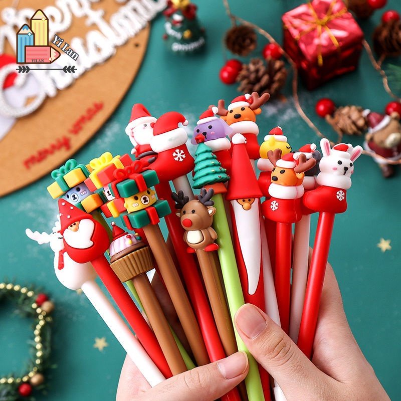 Kawaii ปากกาเจล ลายต้นคริสต์มาส กวางเรนเดียร์ สโนว์แมนน่ารัก 0.5 มม. สีดํา สําหรับสํานักงาน โรงเรียน 20 ชิ้น