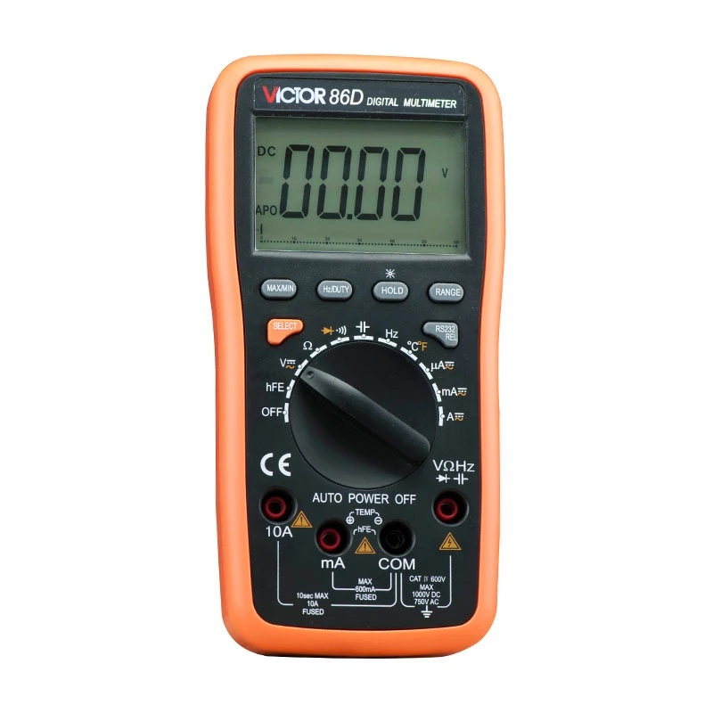 VICTOR 86D 3 5/6 มัลติมิเตอร์แบบดิจิตอลเครื่องทดสอบแรงดันไฟฟ้าความถี่ RS232 และแจ็ค USB Win7/8/10 & 