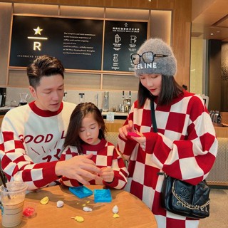🎅🏻ชุดคริสมาส ชุดแม่ลูก เสื้อกันหนาวเด็ก เสื้อเเขนยาวไหมพรมลายคิตตี้ ผ้าดีมาก