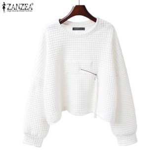 Zanzea เสื้อสเวตเตอร์สําหรับสตรี แขนยาว คอลูกเรือ สีพื้น ทรงหลวม