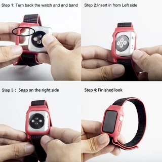 2 in 1 เคสซิลิโคนและสายรัดไนลอนสำหรับ iWatch Strap Collection 9 8 7 2 4 3 5 SE 6. สายไนลอน 38/40/41/42/44/45mm