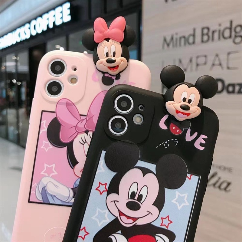 สําหรับ Samsung Galaxy S25 S24 S23 Ultra A55 A35 A25 A15 A24 A05S A04S A13 A33 A53 A73 S22 S21 S20 FE M14 M23 S10 S9 S8 Plus Note 8 9 20 10 Lite เคสโทรศัพท์ซิลิโคน ลายการ์ตูนมิกกี้ มินนี่เมาส์ 3d พร้อมกระจกแต่งหน้า และเชือกคล้อง สําหรับ