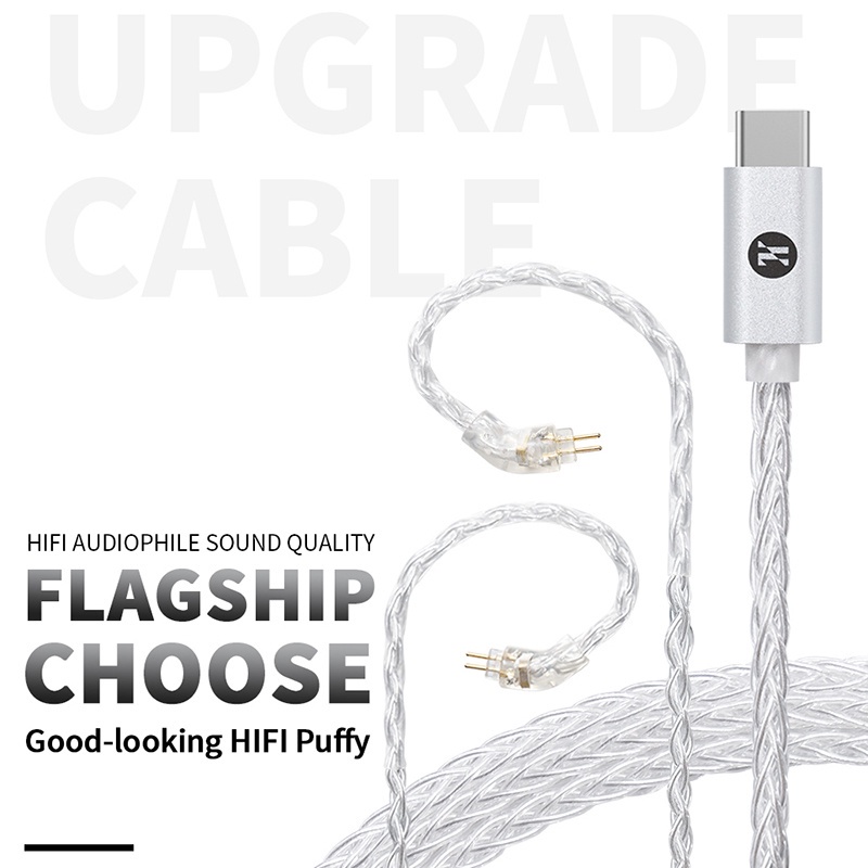 Jcally TC30 PRO Silve 8 Cores 2Pin 0.78มม.MMCX QDC KZ C Pin Type C หูฟัง อัปเกรด สายเคเบิ้ล พร้อมไมค