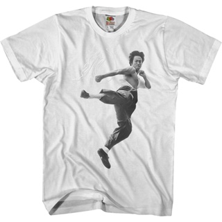 Black and White Motion Kick Bruce Lee T-Shirt เสื้อยืดคอกลม เสือยืดผู้ชาย