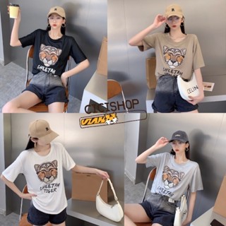 Cici ❣🇹🇭🚚พร้อมส่ง❣(NO.9177)เสื้อยืดโอเวอร์ไซส์สกรีนลายเสือtiger ผ้านุ่มไม่ย้วย สไตล์ชิคๆ