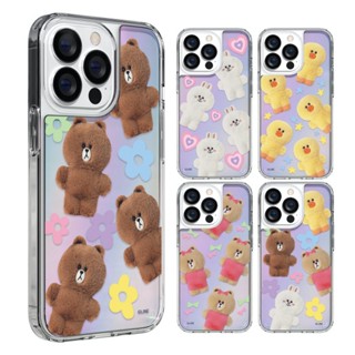 LINE FRIENDS เคสโทรศัพท์มือถือ ลายเส้น โฮโลแกรม ขนปุย สําหรับ iPhone 14 13 12 11 XS 7 8 SE2 SE3 7 8 Plus ETC