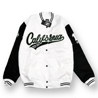 เสื้อแจ็กเก็ต Varsity NY CALIFORNIA สีขาว สีดํา