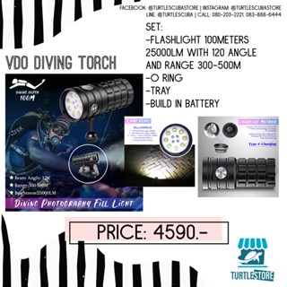 VDO Diving Torch ไฟฉายวีดีโอ สำหรับดำน้ำลึก กันน้ำ แข็งแรง มีแบตในตัว พร้อมส่งจากไทย