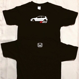 เสื้อยืดผ้าฝ้าย เสื้อยืดพิมพ์ลายพรีเมี่ยม เสื้อยืด ลาย Honda Cars EG (7319-BLK)