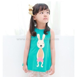 TNG-225 เสื้อแขนกุดเด็กผู้หญิงลายกระต่าย สีฟ้า Size-120 (5-6Y)