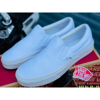 เช็คของก่อนสั่ง ไซส์36-45 Vansขาวล้วน ผ้าใบขาวล้วน vans slip on รองเท้า vans ผ้าใบ vans