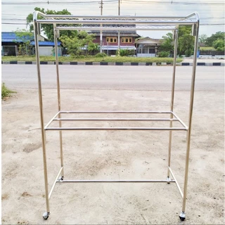ราวตากผ้าสแตนเลส ยาว1เมตร -1.5เมตร รุ่นตัวยู ล้อล็อคได้ แบบถอดประกอบ