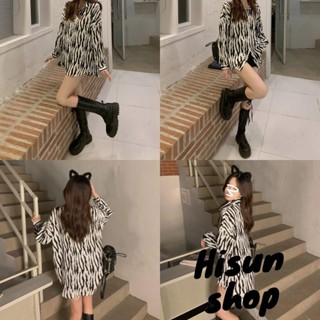 เสื้อเชิ้ตลําลอง แขนยาว คอปก พิมพ์ลายม้าลาย ทรงหลวม สําหรับผู้หญิง และผู้ใหญ่