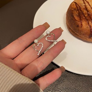 ss438 Sweetssparkles ต่างหูเกาหลี ต่างหู ก้านเงินแท้ ต่างหูผู้หญิง ชุบทอง 14k ไข่มุกห้อยหัวใจฝังเพชร จำนวน 1 คู่