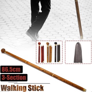 86.5CM 3-Section Sandalwood Wood Walking Stick Handle With Bag For Older Man