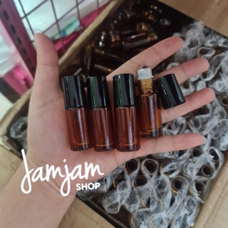 ขวดลูกกลิ้ง สีชาฝาดำ 5ml. (รุ่นหนา)