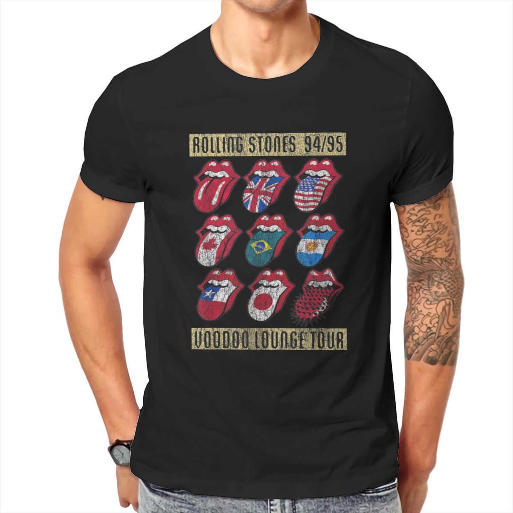 ผู้ชาย tshirt Retro Rolling Stones Voodoo Lounge ถ่านหินเสื้อยืดฤดูร้อนเสื้อยืดผ้าฝ้าย 100%