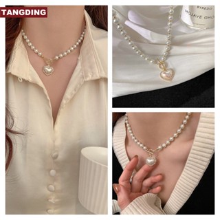 【 Cod Tangding 】สร้อยคอจี้มุกคริสตัลรูปหัวใจที่สวยงามผู้หญิง OT หัวเข็มขัดไหปลาร้าโซ่เครื่องประดับ