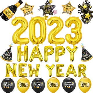 ลูกโป่งฟอยล์ รูป Happy New Year 2022 16 32 นิ้ว สีทอง สําหรับตกแต่งบ้าน 2023