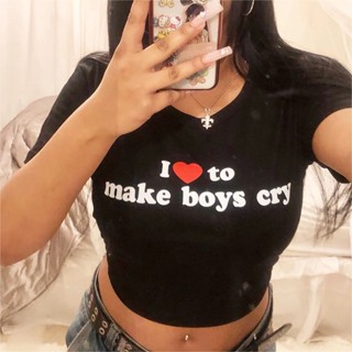 เสื้อยืดลําลองสําหรับสตรี แขนสั้น พิมพ์ลาย I Love to Make Boys Cry