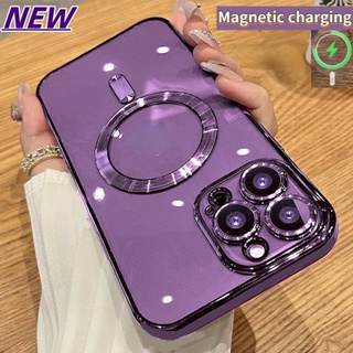 เคสใส แม่เหล็กไฟฟ้า สําหรับ iPhone 14 Pro Max 13 12 11 Pro Max พร้อมการป้องกันเลนส์กล้อง