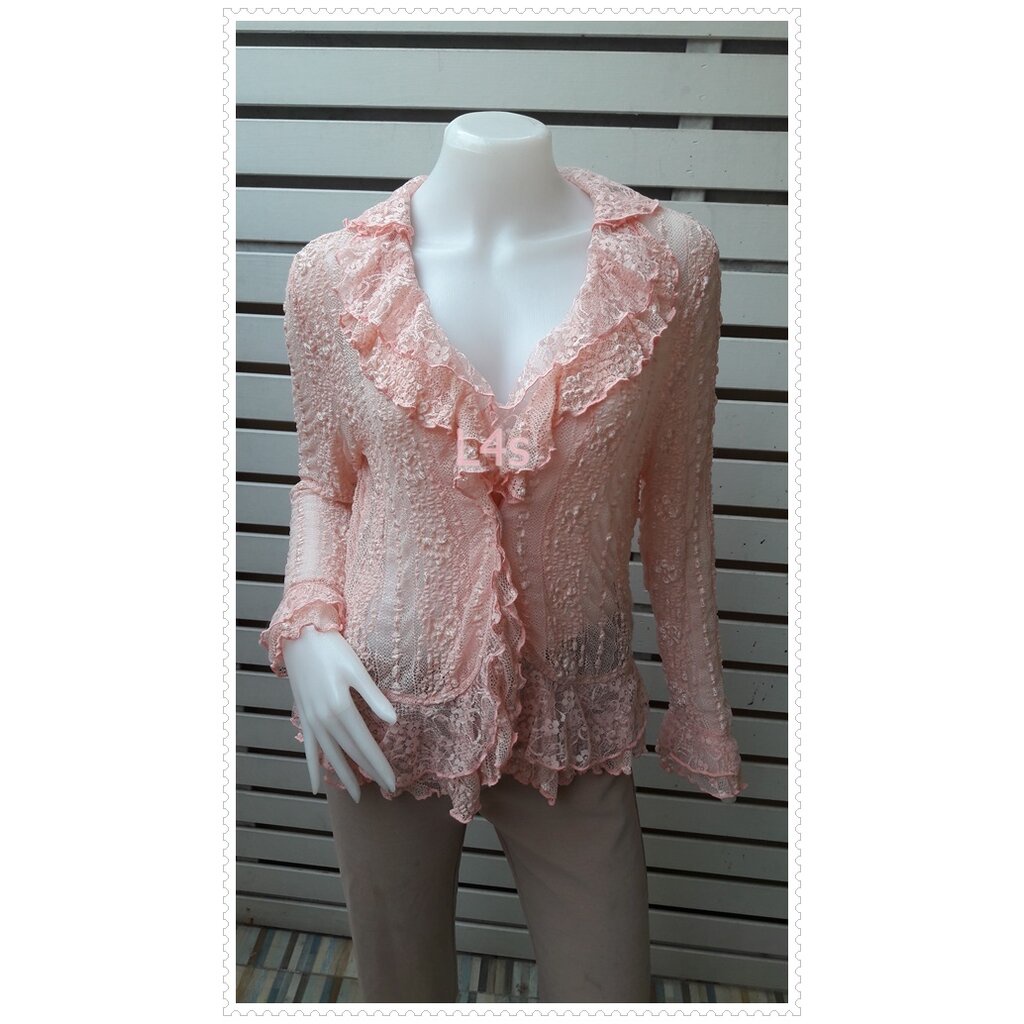 jp5090-เสื้อแฟชั่น ผ้าลูกไม้ สีส้มโอรส มือสอง อก 38-40 นิ้้ว