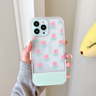 เคสโทรศัพท์มือถือแบบนิ่ม ลายดอกไม้ ขนาดเล็ก พร้อมที่ตั้งวาง แฟชั่น สําหรับ Iphone 12mini xr xs 14promax 13 678plus 11promax