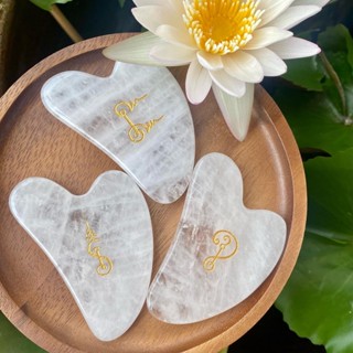 White Crystal Quartz Gua Sha (Thai Yantra Montra Gua Sha Collection) ก้วซาหินไวท์ คริสตัล ควอตซ์ ลวดลายยันต์