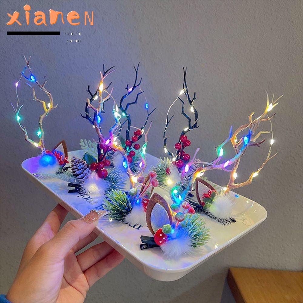 Xianen กิ๊บติดผม รูปเขากวางคริสต์มาสน่ารัก มีไฟ Led สําหรับผู้หญิง