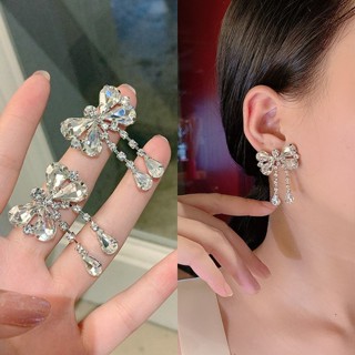 Xesi Sparkly Rhinestone โบว์ขอบต่างหูสตั๊ดหรูหราอ่อน