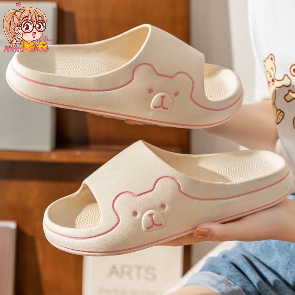 รองเท้าแตะสวม ลายน้องหมีข้าง รองเท้าแฟชั่นน่ารักตุมุตะมิ พื้นนิ่มกันลื่น สีสันละมุนสุดๆ T156