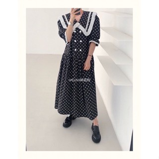 (circle)Polka dots Dress (circle) แมกซี่เดรสจุดป้าย YPY