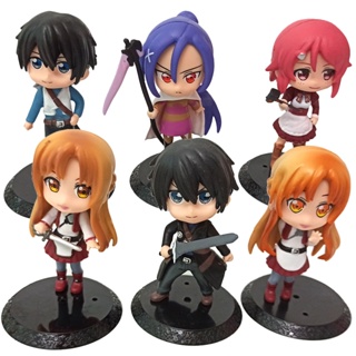 โมเดลฟิกเกอร์ Sword Art Online Dolls Kirigaya Kazuto Kirito Yuuki Asuna Shinozaki Rika ของเล่นสําหรับเด็ก 6 ชิ้น