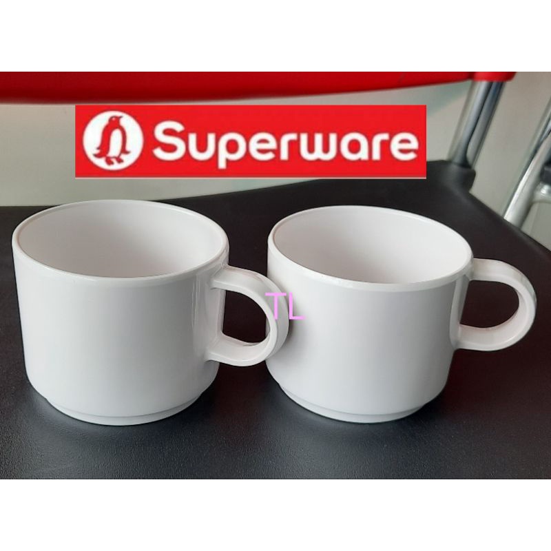 แก้วกาแฟซุุปเปอร์แวร์ 2ใบ สีขาว (ไม่มีกล่อง) เมลามีน100% ตรานกเพนกวิน superware