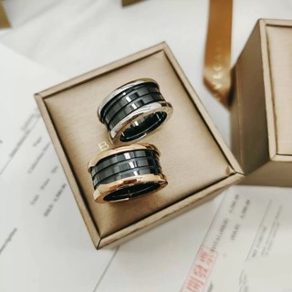 Bvlgari แหวนเซรามิค สีเงิน สีโรสโกลด์ สีดํา และสีขาว แฟชั่นฤดูใบไม้ผลิ สําหรับผู้ชาย และผู้หญิง P831