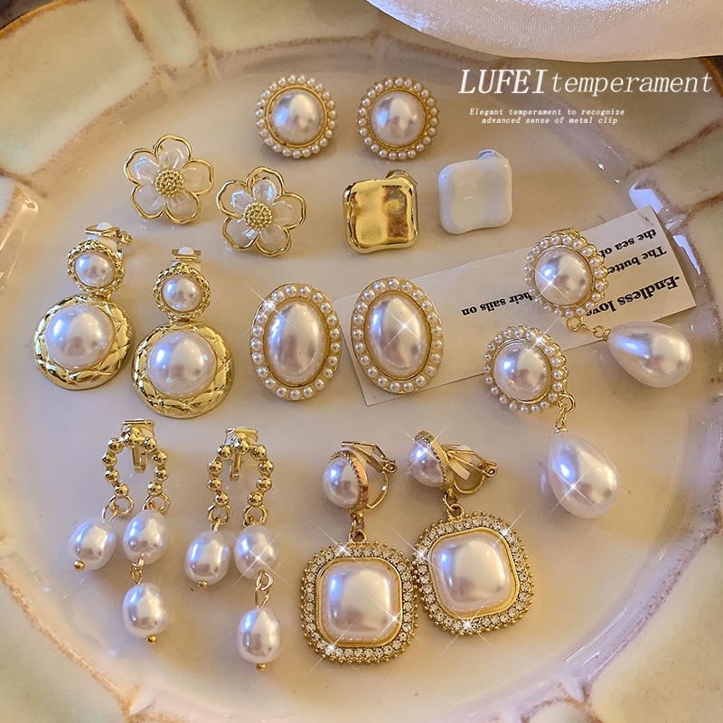 คลิปหู Retro Pearl Ear Clip ไม่มี Pierced ต่างหูใหม่