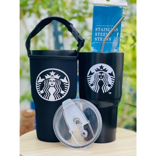 แก้วเก็บความเย็น ลายสตาร์บัค สีดำ  ผลิตจากสแตนเลส 304 ขนาด 30 Oz พร้อมของแถมครบเซ็ต ตามภาพ มีเก็บเงินปลายทาง