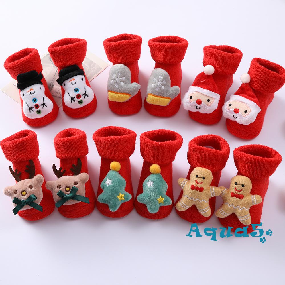 Aqq- ถุงเท้าจับ อบอุ่น ยืดหยุ่น ลายการ์ตูนคริสต์มาส กันลื่น สําหรับเด็กวัยหัดเดิน เด็กทารก เด็กผู้หญิง เด็กผู้ชาย