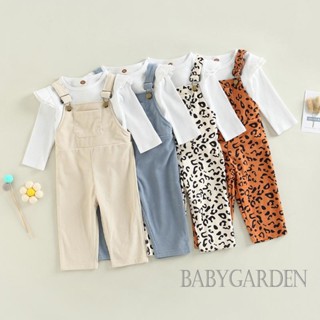 Babygarden ชุดเสื้อแขนยาว ผ้าถักนิตติ้ง แต่งระบาย และเอี๊ยมกางเกงขายาว สําหรับเด็กผู้หญิง อายุ 6 เดือน ถึง 4 ปี 2 ชิ้น