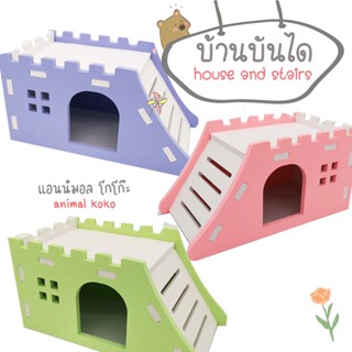 [Animal KOKO] 🏡บ้านแบบเป็นบันได ทางขึ้นในตัว🏡 สำหรับสัตว์เลี้ยงขนาดเล็ก พร้อมส่งจากไทย วัสดุพาสวูด โดนน้ำได้