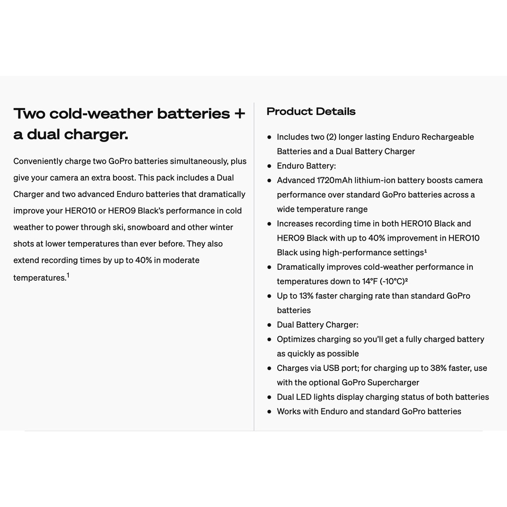 GoPro  Dual Battery Charger + 2 Enduro Batteries Super Batteries (For Hero12/11/10/9 Black)