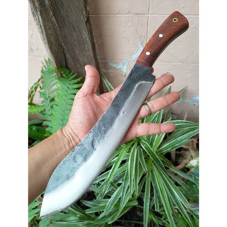 มีดหัวบัว Nessmuk knife มีดใบตาย มีดเหน็บ มีดเดินป่า มีดแคมป์ 10.3” S50C fulltank ผิวไฟ ด้ามไม้ประดู่ลาย หมุดอลูมิเนียม