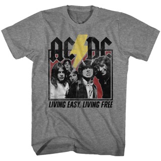 Living Easy Living Free ACDC T-Shirt เสื้อคนอ้วนผญ เสื้อผู้ชายเท่ เสื้อยืด cotton เสื้อสีขาว