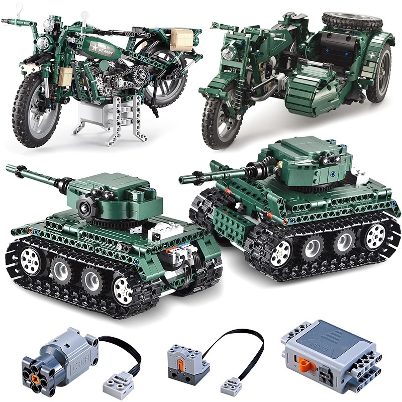 LEGO RC ทหาร Panzer Tiger Tank มอเตอร์รถจักรยานยนต์ทหารกองทัพรถชุดอาคารบล็อกการก่อสร้างของเล่น Ww2