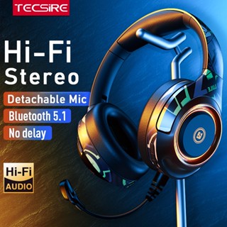 Tecsire ชุดหูฟังบลูทูธไร้สาย เสียงสเตอริโอเบส HiFi รองรับ AUX Micro SD Card แบบถอดออกได้