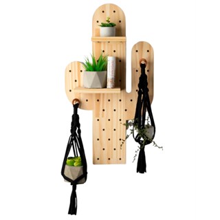 [FudFudAR] ฝุด-ฝุด-อะ เป๊กบอร์ด แผ่นผนังรูไม้ Pegboard แบบที่ 4 กระบองเพชร แคคตัส Cactus งานไม้สนนอก ไม้แท้ ชั้นวางของ