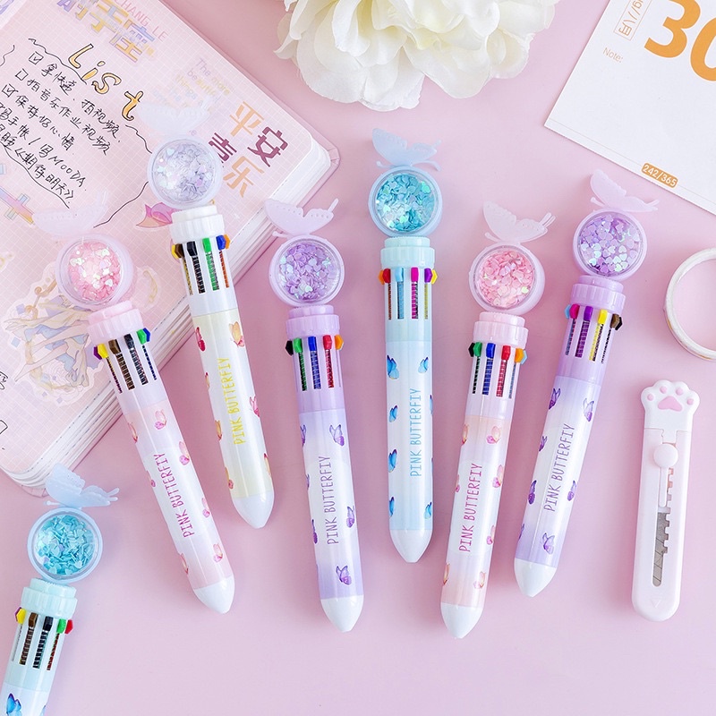 🦋ปากกาลูกลื่น10สี มีหลากสี สีสดใส ลายการ์ตูนน่ารัก 🦄🐱🐰 - รูปที่ 6