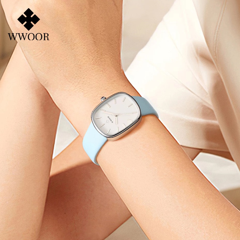 WWOOR   นาฬิกาข้อมือควอตซ์แฟชั่น สายหนัง กันน้ํา หรูหรา สําหรับสตรี -8881